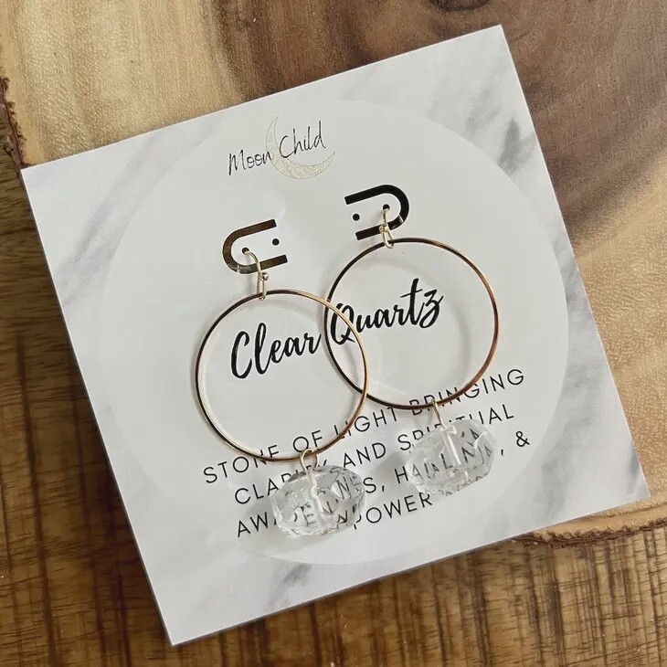 Clear Quartz Orb Gemstone Gold Earrings