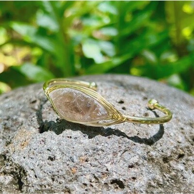 Smokey Quartz Gemstone Gold Bangle Cuff Bracelet