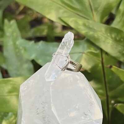 Crystal Quartz Rough Gemstone Ring Silver Adjustable