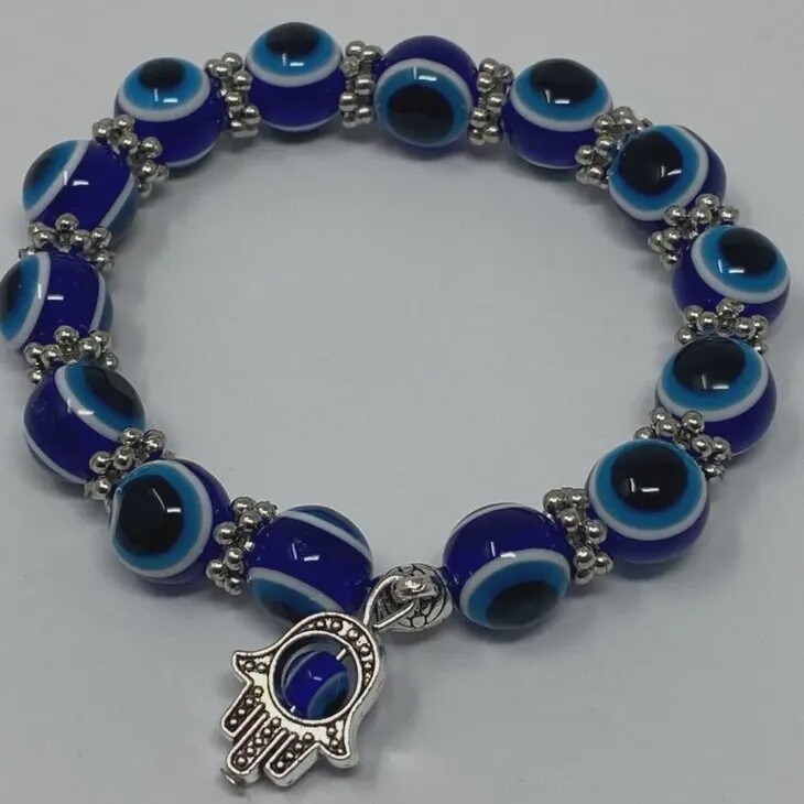 Evil Eye Beads with Hamsa Hand Charm Bracelet