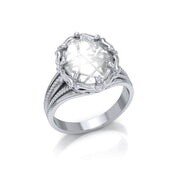 A Hidden Pentagram Silver Ring with Natural Clear Quartz size 9