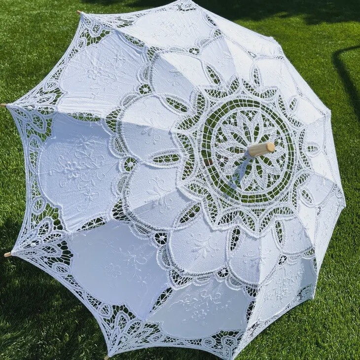 Cotton Victorian Lace and Fabric Parasol/Umbrella- White