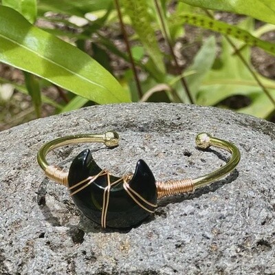 Black Onyx Moon Gemstone Gold Bangle Cuff Bracelet