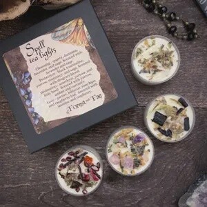 Tea Light Spell Candle Set | Crystal Infused | Herb Infused