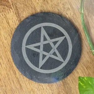 Pentagram Engraved Slate Coaster + Altar Tile