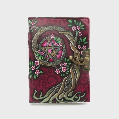 Pink Tree Pentacle Printed Leather Blank Journal Spell Book