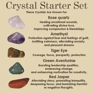 5x Crystal Starter Set For Beginners, with an information card