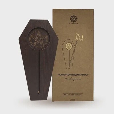 Wooden Coffin Incense Holder Pentagram