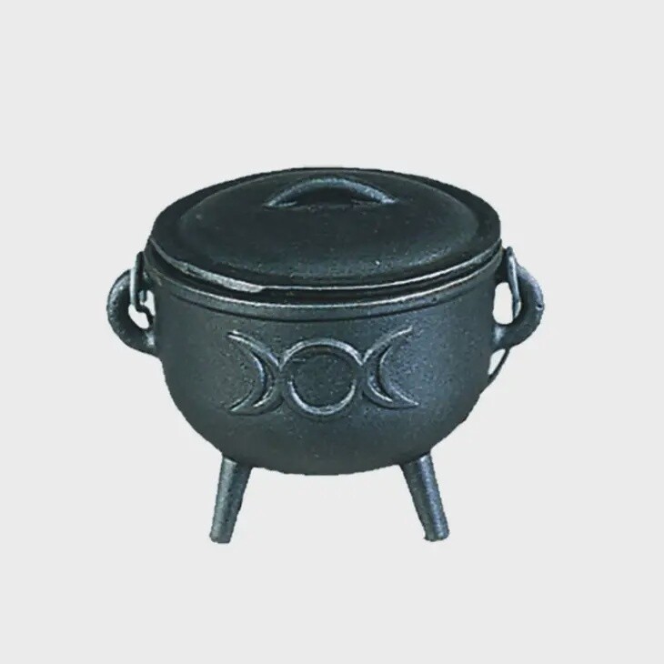 Triple Moon Medium Cast Iron Cauldron with Lid 4.5 Inch