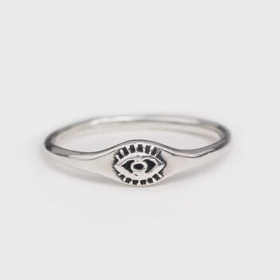 Evil Eye Signet Ring- Silver