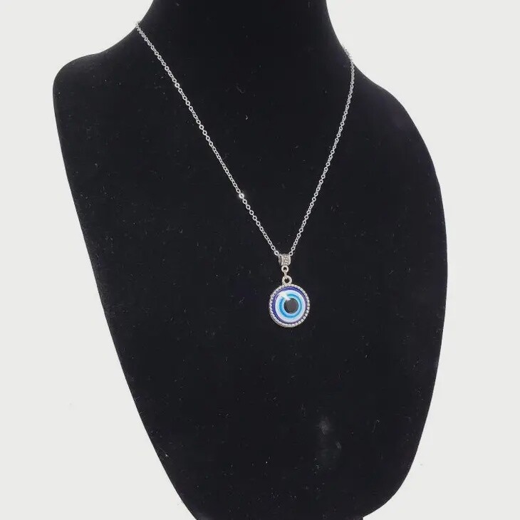 Silver Plated Evil Eye Colorful Round Necklace