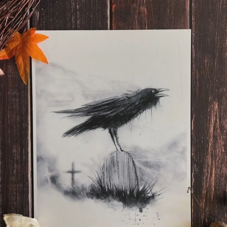 Crow Omen- Witchy Halloween Print 8x10