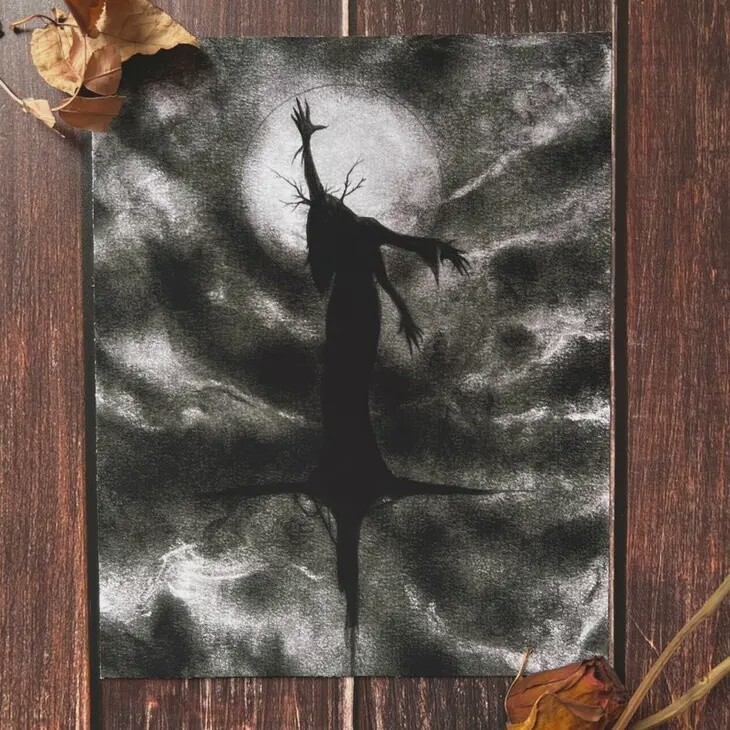 Witch-Dark Art Print-Full Moon 8X10