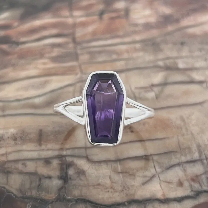 Amethyst Sterling Silver Coffin Ring