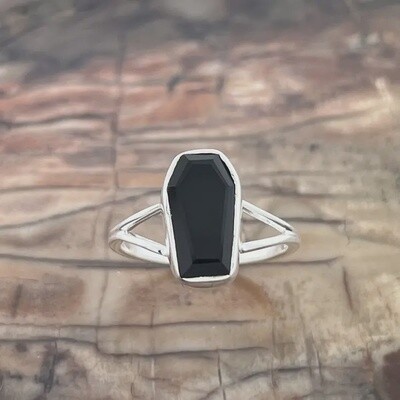 Black Onyx Sterling Silver Coffin Ring
