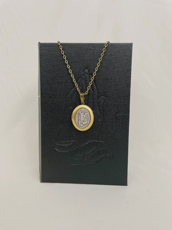 St Michael Bronze Locket W/Chain