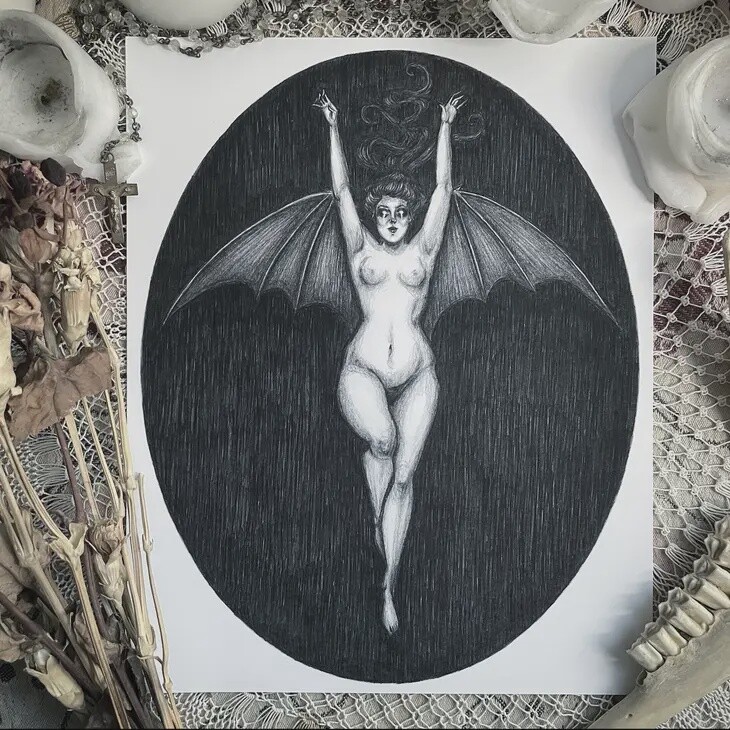 La Femme Chauve-Souris Fine Art Print - the Bat Woman 8x10