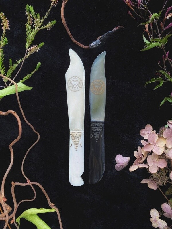 Etched Horn Ritual Knife and Athame Belial