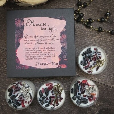 Hecate Tea Light Candle Set • Crystal & Herb Candles • Witch