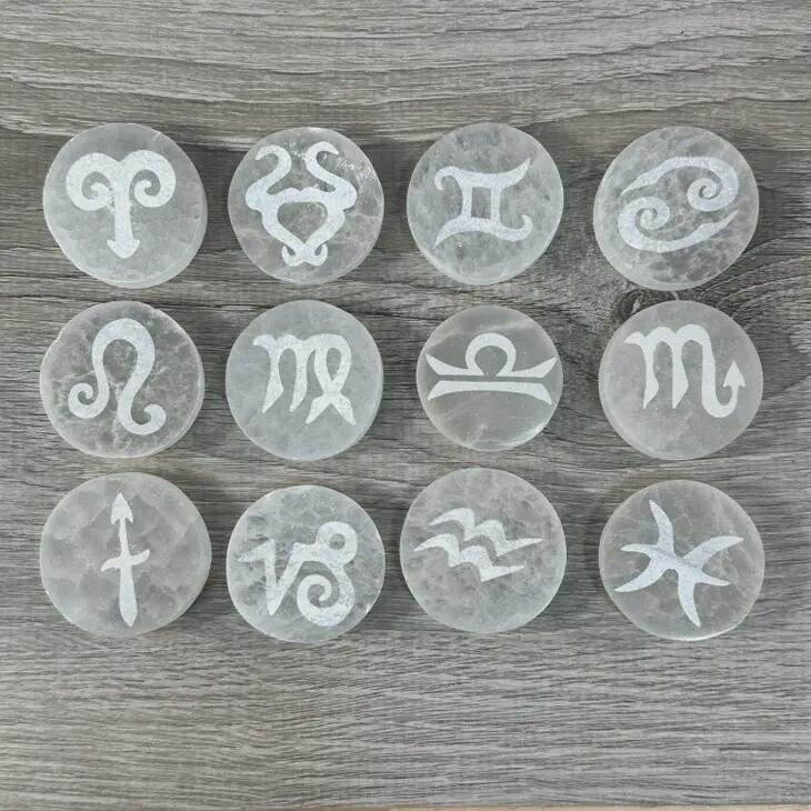 Zodiac Selenite 1.5" Disc