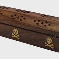 Skull Wood Incense Box Burner 12"L