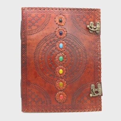 Brown 7 Chakras with Stones Leather Blank Journal Spell Book