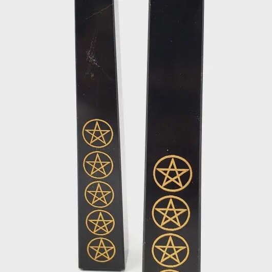 Black Agate - 5 Pentagram Obelisk Tower 6-7&quot;