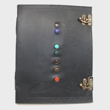 Black 7 Chakra Stones Goddess Leather Blank Journal Book