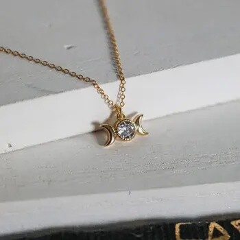 Triple Goddess Moon Necklace: 14kt Gold Filled Chain