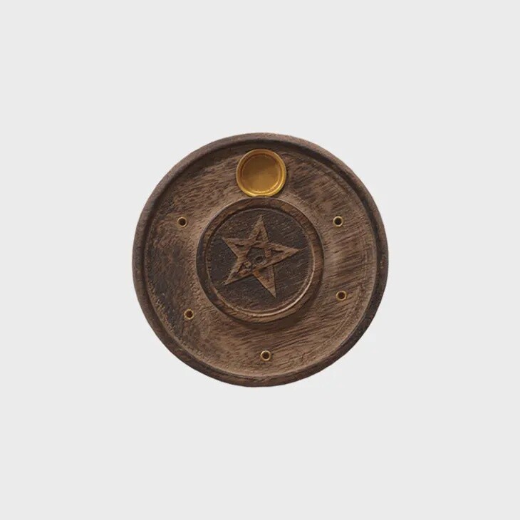 4&quot; Pentacle Mango Wood Incense Stick Burner Ash Catcher