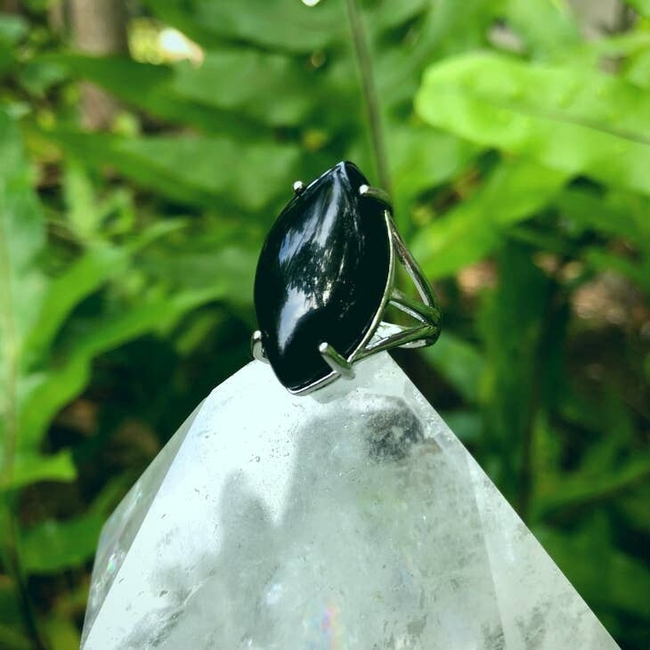 Black Onyx Marquis Gemstone Adjustable Ring