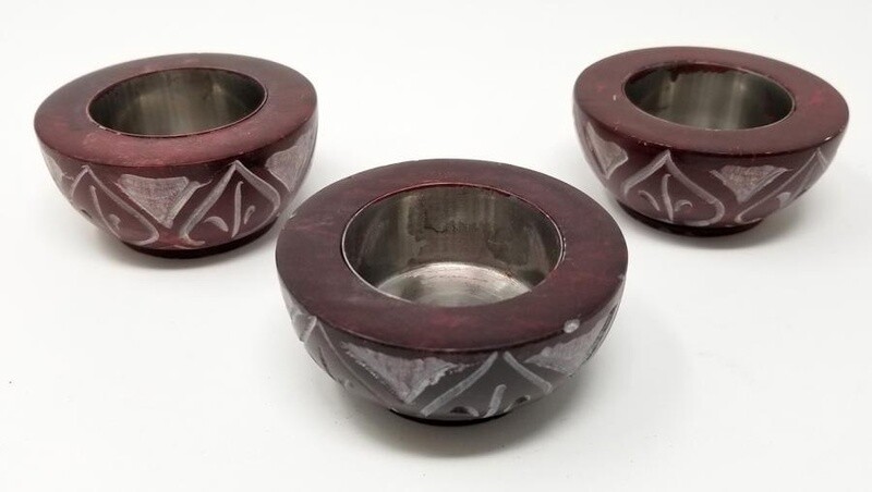 Carved Red Stone Tealight or Cone Burner 2.5&quot; x 1.5&quot;