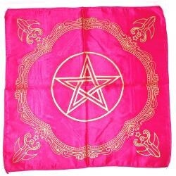 Pentagram Altar Cloth 21x21" Satin Gold print Hot Pink