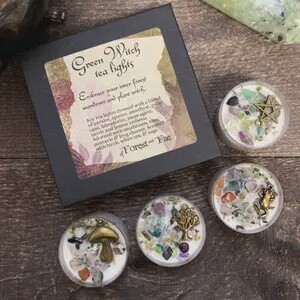 Green Witch Tea Light Candle Set • Crystal & Herb Candles