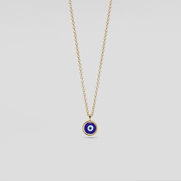 Turkish Blue Evil Eye Charm Necklace in 925 Sterling Silver