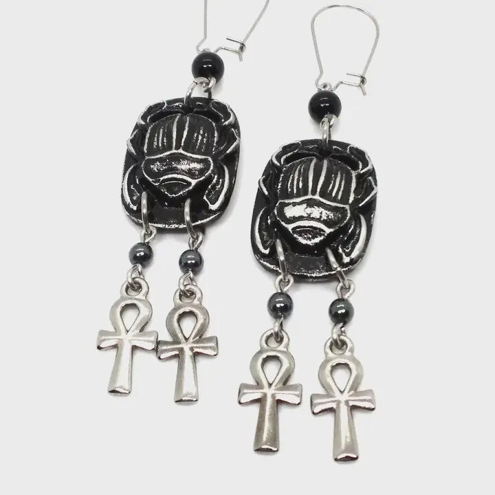 Scarab and Ankh Earrings