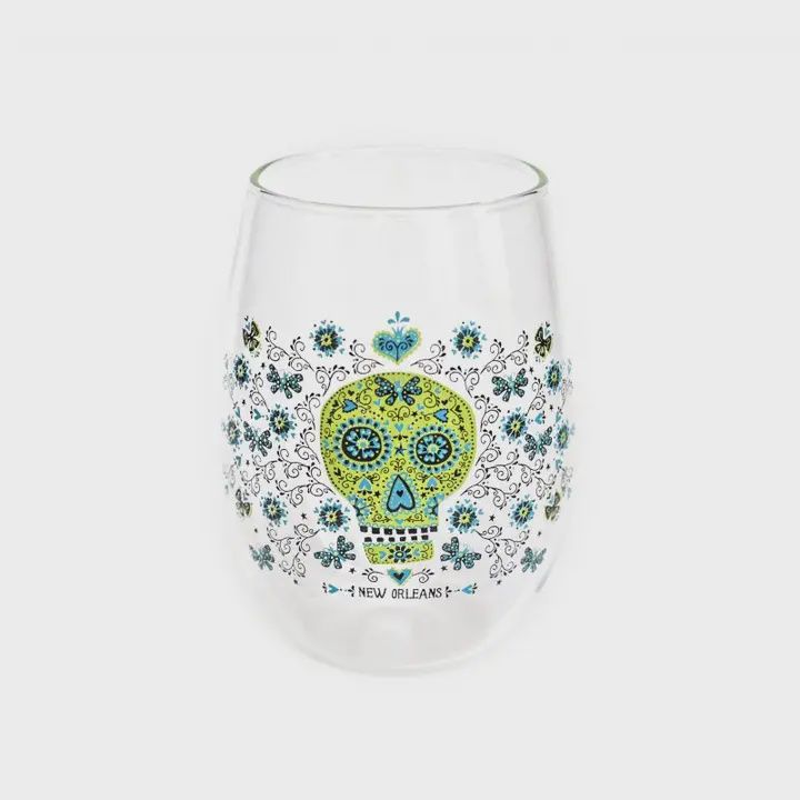 Stemless Wine Glass - Sugar Skull