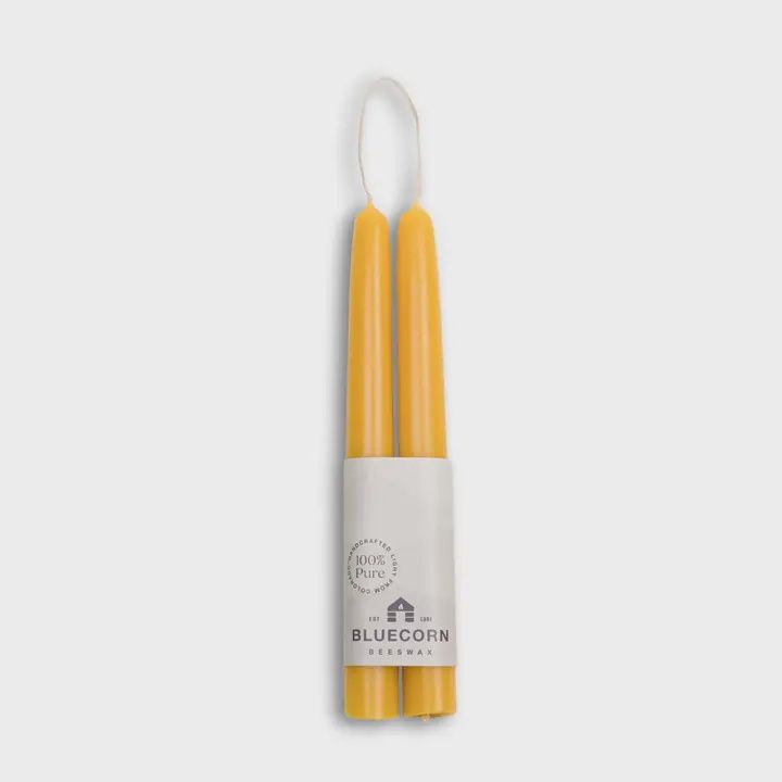 Pair of Hand-Dipped Beeswax Taper Candles 8&quot;, Colour: Raw