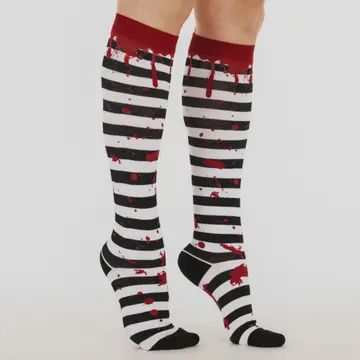 Mall Goth Knee High Socks, Name: Sanguine Stripes Blood Splatter Knee High Socks