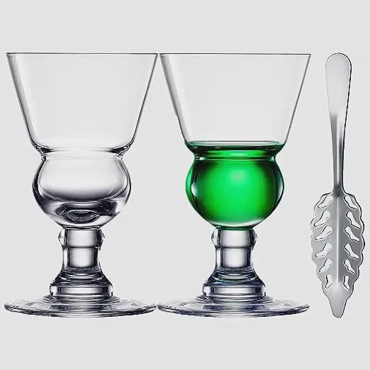 Vintage Crystal Absinthe Glasses | Set of 2 with Spoon, 7oz