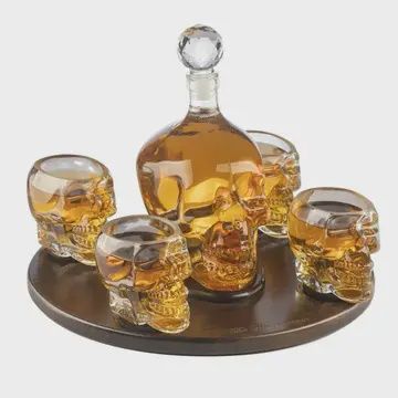 Skull Decanter Set &amp; 4 Skeleton Shot Glasses