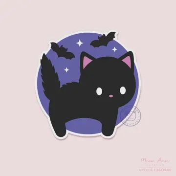 Black Cat With Bats Sticker