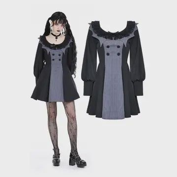 Pinstripe Ruffle Neck Two Tone Dress