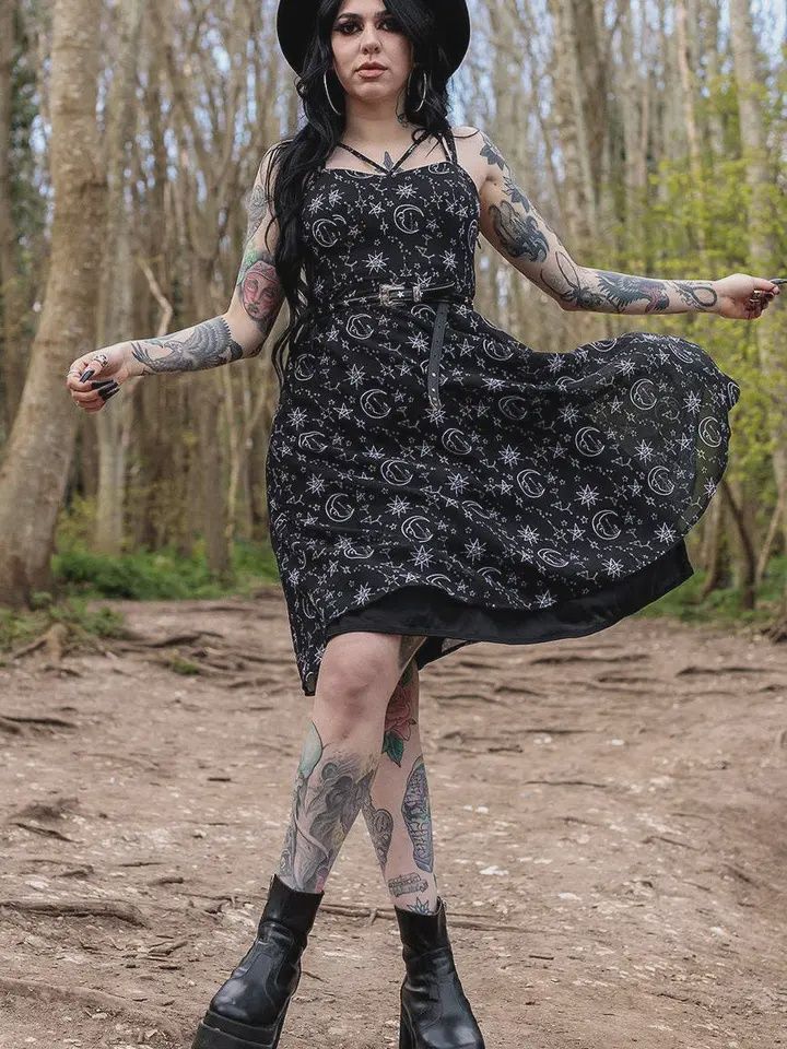 Crossover Midi Moonprint Neck Dress in Chif