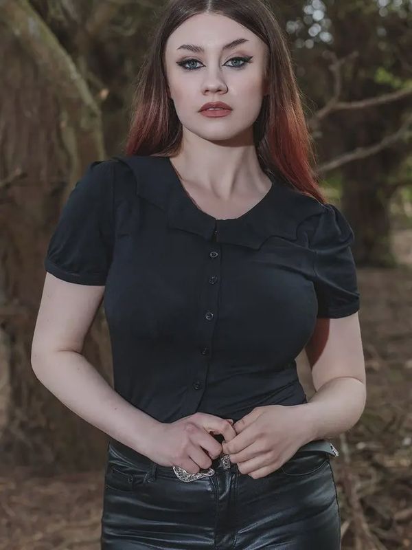 Coven United Black Bat Collar Blouse