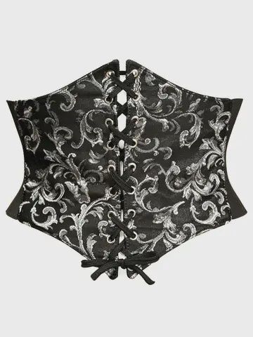 Black/Silver Brocade Corset Belt Cinchers