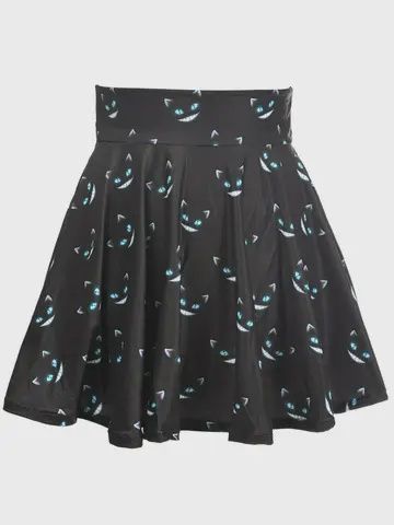 Scary Cats Print Stretch Lycra Skirt