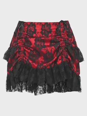 Red/Black Lace Ruched Bustle Skirt