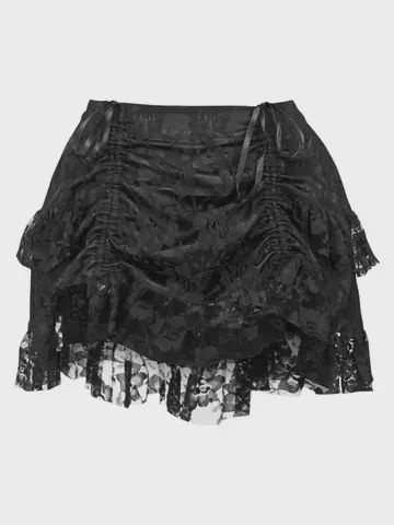 Black Lace Ruched Bustle Skirt