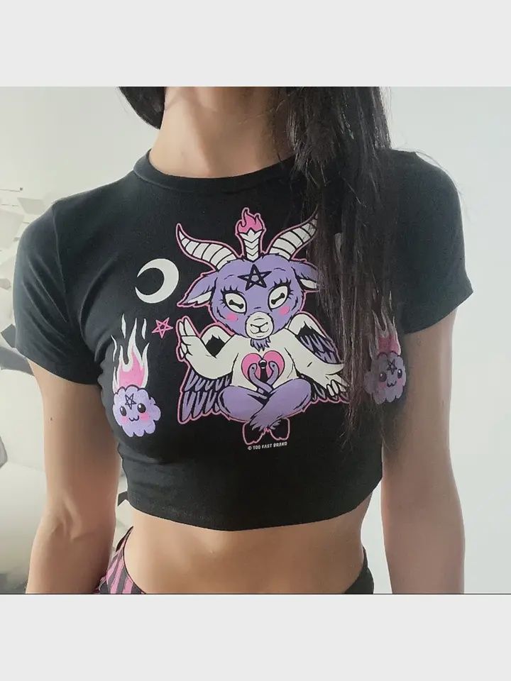 Kawaii Baphomet Purple Crop Baby Tee